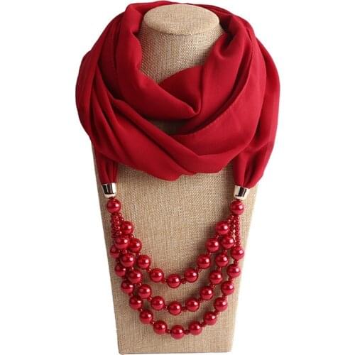 Women Shawl Hijabs Pendant Necklace Scarf Women Solid Color Shawls Jewelry Scarf Female Stole Beach Trip Accessories Scarves
