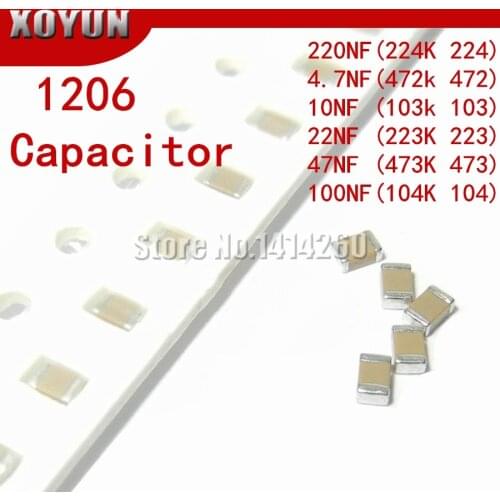 100pcs 1206 10nF 103K 250V X7R Error 10% SMD Ceramic Capacitor MLCC 4.7NF 10NF 22NF 47NF 100NF 220NF 472 103 223 473 104 224