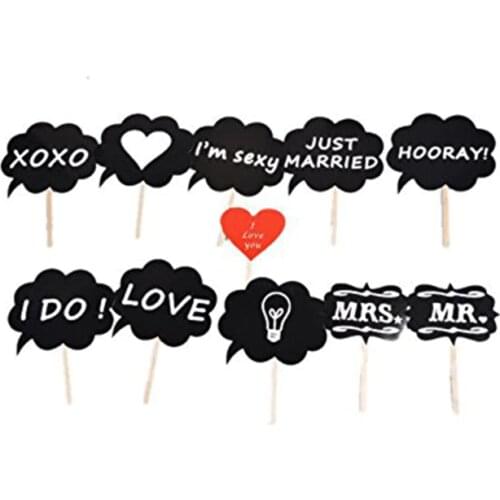 11pcs DIY Black Card Chalkboard Sticks Wedding Photo Booth Props Red love DIY Photography Photobooth Wedding Party Decoration