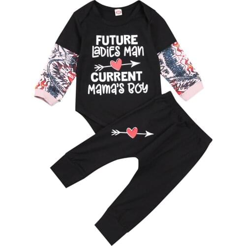 0-18M Infant Toddler Baby Girl 2Pcs Clothing Set Long Sleeve Tattoo Letter Printed Long Pant Valentine Clothing
