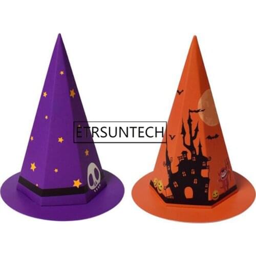 200pcs Halloween Candy Box Paper Gift Boxes Trick or Treat Kids Gift Cartoon Hat Candy Bags Party Decoration