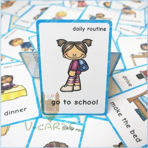46 Group Daily Routine learn English for Kids Child Flash Cards Everyday Phrases Study Education Card Classroom Wall Decoration