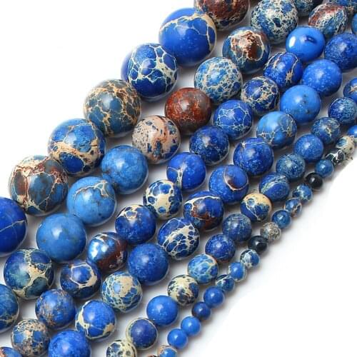 4 6 8 10 12mm Natural Blue Sea Sediment Jaspers Stone Beads Spacer Loose Beads for Jewelry Making DIy Charm Necklace Accessories