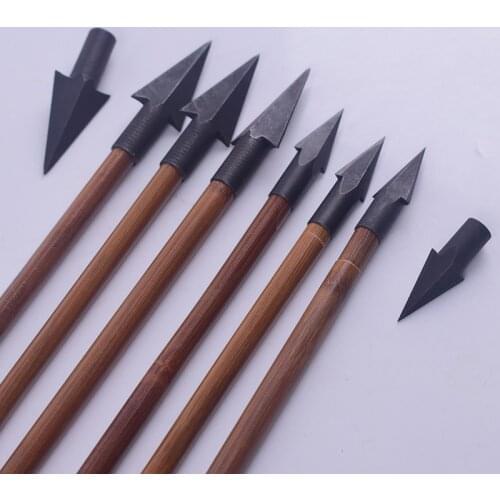 6Pcs Bamboo Arrows shaft Bamboo Arrow Bolts Hunting Archery OD8mm Spine 20-70lbs Hunting longbow+6pcs Archery Target Broadhead
