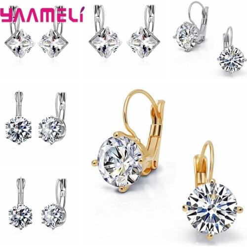 Big Sale Classic Piercing Earring 8mm/10mm/11mm/12mm Super Shining Round Square Austrian Crystal CZ 925 Sterling Silver Jewelry