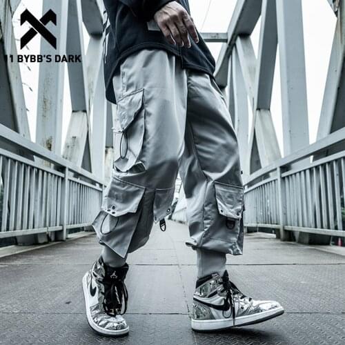 11 BYBBS DARK Harajuku Streetwear Hip Hop Men Trousers Tactical Pants Man Elastic Multi Pockets Joggers Functional Cargo Pants