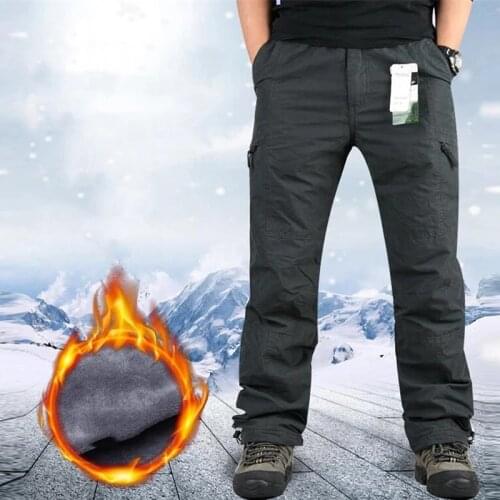 Winter Fleece Double Layer Casual Pants Men Outdoor Hiking Trekking Climbing Waterproof Trousers Cotton Thick Warm Cargo Pants