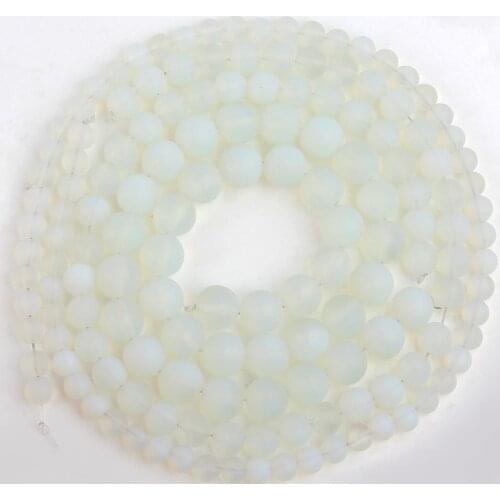 Natural Gem Matte White Opal Stone Beads Round Loose Spacer Beads For Jewelry Making 4/6/8/10/12mm Diy Bracelet 15"Inches