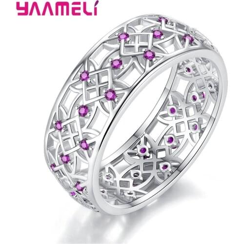 Colors Exquisite Austria Cubic Zirconia Hollow Geometric 925 Sterling Silver Rings For Women Elegant Fresh Jewelry Free Shipping