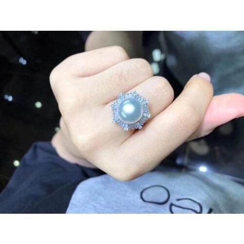 D123 Fine Jewelry 925 Sterling Silver Natural Fresh Water 13-12mm White Peals Rings for Women Fine Pearls Rings