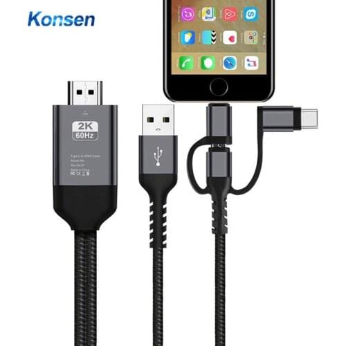 3in1 HD Video Adapter HDTV Cable Display Link For iPhone X XS MAX XR Huawei P30 Samsung S9 S10 iOS Type C Android Phone to TV