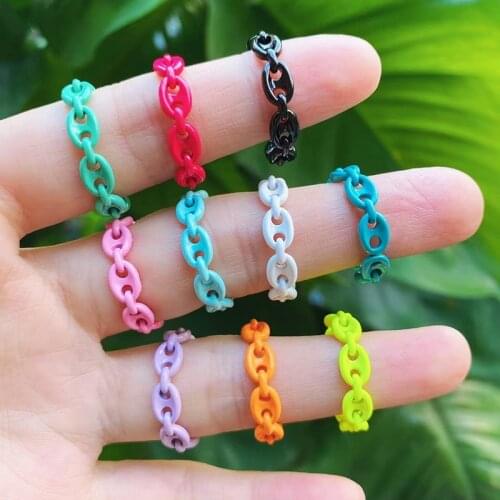 10Pcs Fashion Summer Colorful Pig nose style Open Chain Rings for Women Girls Candy Color Knuckle Party Rings Jewelry