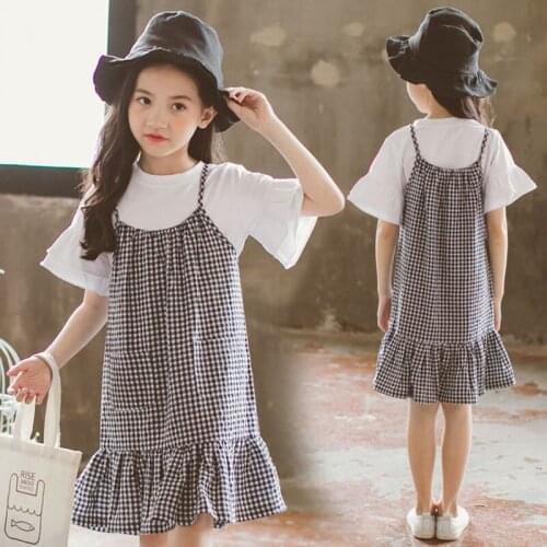 2Pcs Toddler Baby Girls Clothing Suit Short Sleeve Solid Tops+plaid Skirts For Girl Casaul Summer Outfits