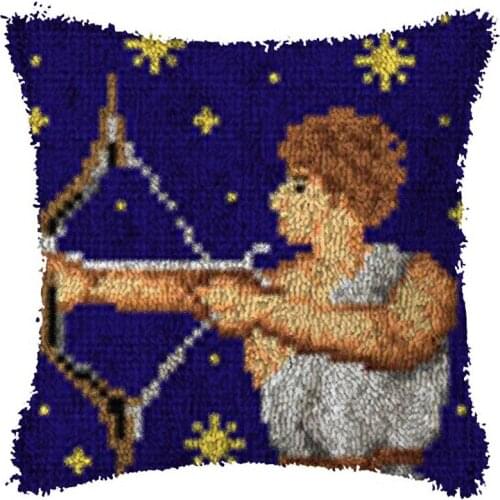 Latch Hook Sagittarius Cushion Pillow Case Color Canvas Acrylic Yarn Latched Hook Pillow Kits Crochet Cushion Cover