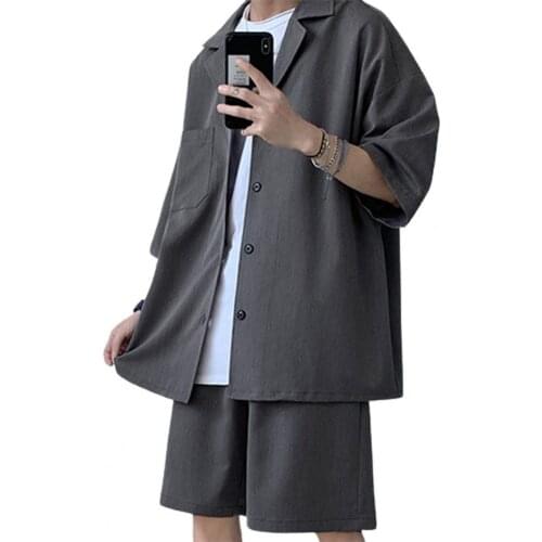 Summer Men Suits Solid Color Loose Design Single Breasted Trendy Men Coat Shorts Outfit Set Oversized ropa hombre мужская одежда