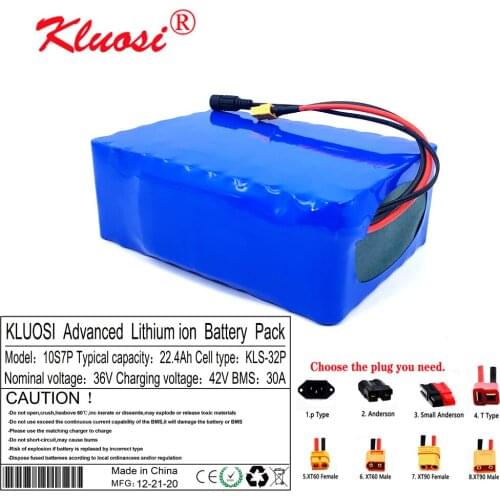 KLUOSI 10S7P 36V 22.4Ah 22A 36V Battery 1000W 42V Lithium Battery Pack with 30A BMS for Ebike Electric Car Bicycle Motor Scooter