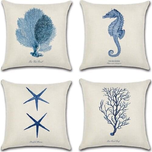 2021 New Ocean Printed Coral/Starfish Prints 45*45cm Cushion Cover Linen Throw Pillow Car Home Decoration Decorative Pillowcase