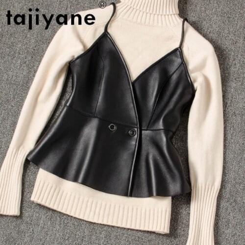 Tank for Top Women Real Sheepskin Vests Womens Genuine Leather Sleeveless Jackets Woman Clothing Chaleco Mujer TN2869