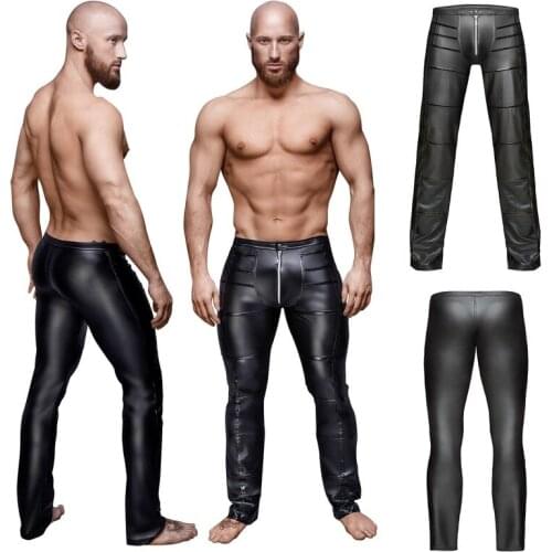 Man Pencil Pants PU Leather Zipper Body Shaper Fitness Trousers Motorcycle Streetwear Plus Size Elastic Gay Lingerie Leggings
