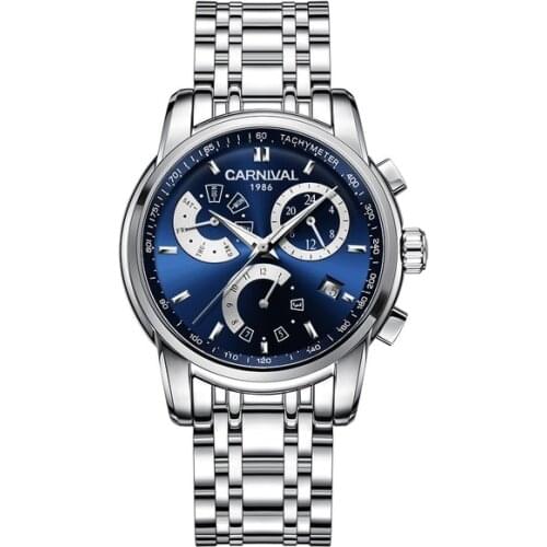 Carnival Mens Business Multifunction Dial Automatic Self Wind Mechanical Wrist Watches With Month,Week,Date,24 Hour Dial