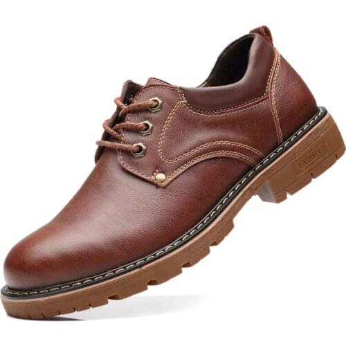 2020 Mens Fashion Leather Work Shoes Lace Up Casual Shoes Genuine Leather Male Student Skate Shoe Low Shoes Zapatos De Hombre