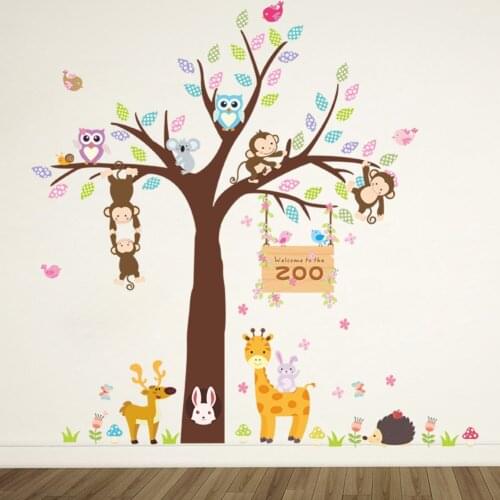 Owl monkey animal tree Wall Sticker Childrens Room Decoration Walll Stickers Mural Art Home Decor