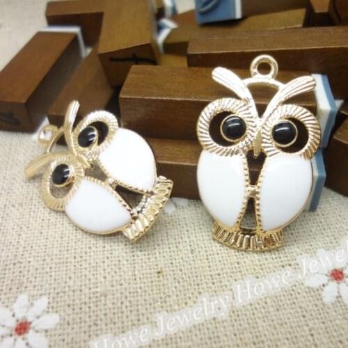 Wholesale 30 PCS Vintage Charms White Owl Pendant Gold color Fit Bracelets Necklace DIY Metal Jewelry Making