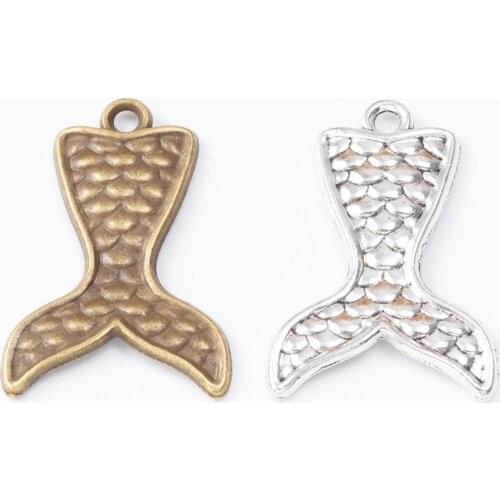 100pcs 27*19MM Antique bronze silver color mermaid tail charms metal alloy pendants for bracelet necklace earring diy jewelry