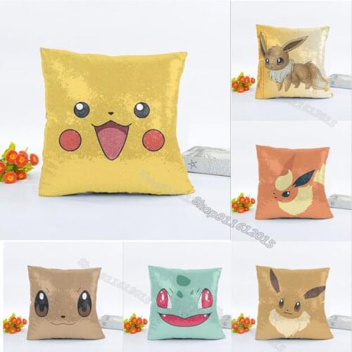 Pokemon Sequins Pillowcase Decoration 40x40cm Pikachu Anime Throw Cushion Cover Car Cafe Sofa Pillow Cover Home Decor Gift