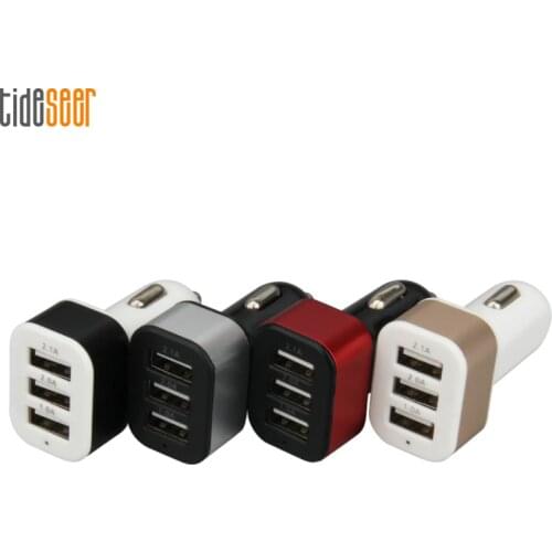 Portable 3-Port USB Car Charger for iPhone Xiaomi Huawei 12-24V 2.1A & 1A Cigarette Socket Quick Charging Auto Adapter 300pcs