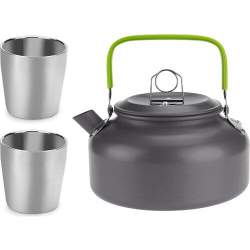 0.8L Portable Aluminum Alloy Outdoor Camping Hiking Coffee Teapot Water Kettle with Cups