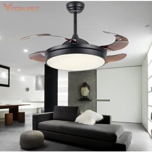 Dimmable Ceiling Fans with Lights and Modern Invisible Retractable LED Chandelier Fan Light 36/42 inches with Remote control