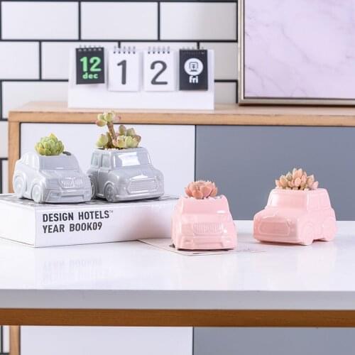 Simple And Creative Macarone Car Fleshy Ceramic Flowerpot Nordic Ins Lovely Micro Landscape Flowerpot Succulents Pots