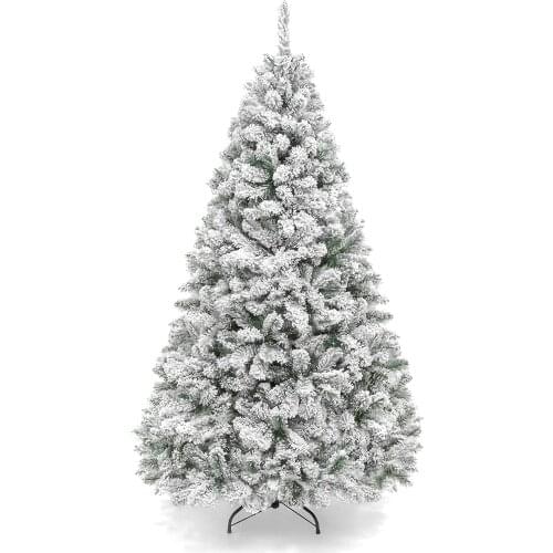 Christmas Tree for Home, Office, Party Decoration with， Easy Assembly, Metal Hinges & Folding Base - Snow Flocking