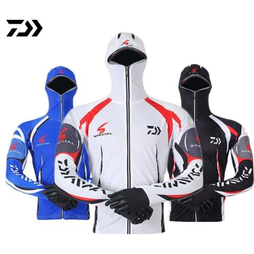 Daiwa Fishing Shirts Ice Silk Quick Dry Breathable Vest Sun Protection Face Neck Anti-UV Hooded Jackets