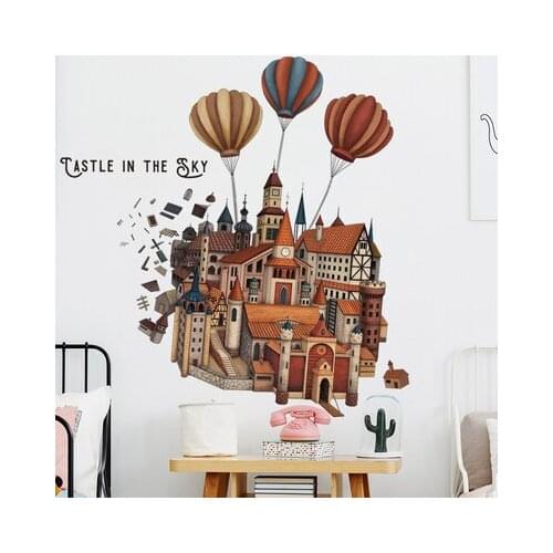 Self adhesive Girl Bedroom Decoration Castle Palace Hot Air Balloon Sky Cartoon Baby Room Wall Decoration Childrens Wallpaper