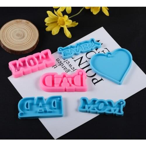 Glossy Mom Dad Baby Letter Keychain Silicone Molds Family Love Epoxy Resin Mold For DIY UV Craft Charms Key Chain Jewelry Making