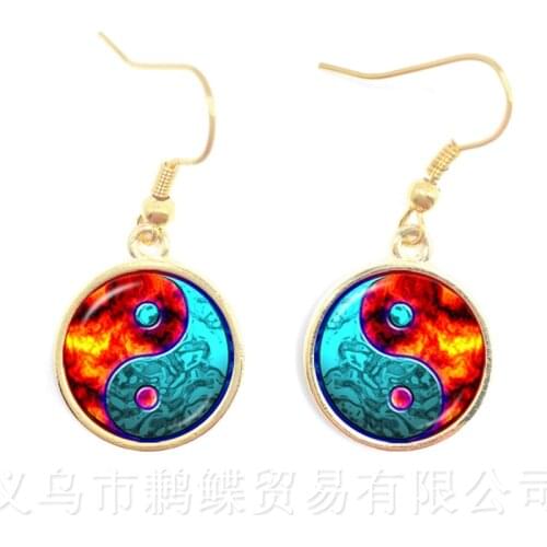 The Fire And Ice Yin Yang Glass Earrings Symbol Jewelry Pendant Natural Rustic Boho Style Symbolizing Harmony Bring Good Luck