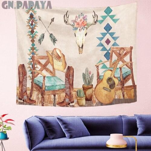 Vintage denim style guitar abstract wall hanging structure Cowboy Tapestries hippie Psychedelic Wall carpet Hanging Home Decor