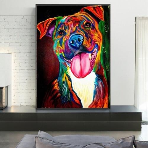Colourful Abstract Dog Animal Print Oil Canvas Painting Animal Art Posters and Prints Wall Art Pictures for Living Room No Frame