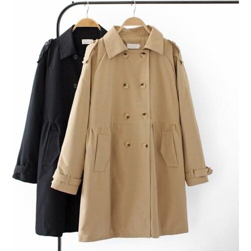 Oversize Womens Windbreaker New Spring Autumn Mid-long Overcoat Solid Double-breasted Khaki Trench Coat Female Casual Tops J349