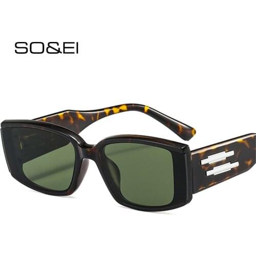 SO&EI Retro Rectangle Sunglasses Women Ins Popular Fashion Leopard Dark Green Eyewear Brand Designer Men Square Shades UV400