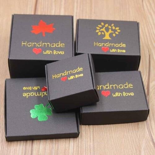 10pcs multi styles kraft gift/candy/packing box black handmade gold foil maple/life tree/heart design gift package &display box