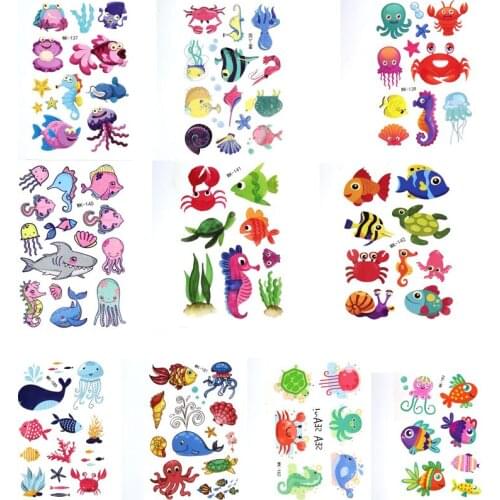 Cartoon Sea Animal Temporary Tattoo Fake Tattoos Sticker Children Body Art 10pcs