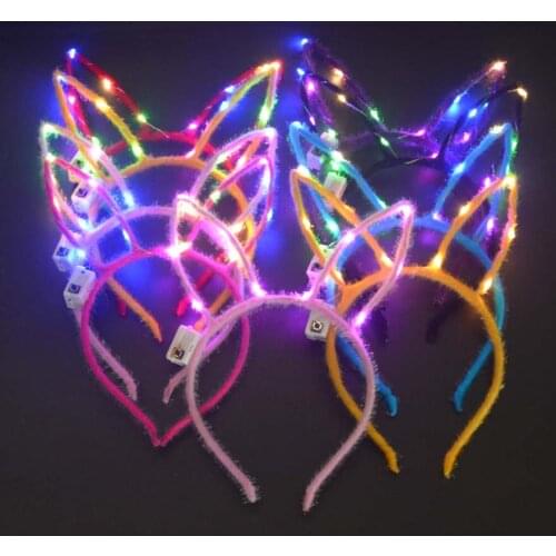 12pcs Women Girl Light Glow Rabbit Bunny Ears Headband Flashing Headwear Easter Wedding Birthday Party Halloween Neon Party