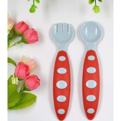 2 Pcs Baby Supplies Infant Baby Spoon Solid Feeding Pacifier Spoon and Fork Mamadeira Flatware Set 3 Colors