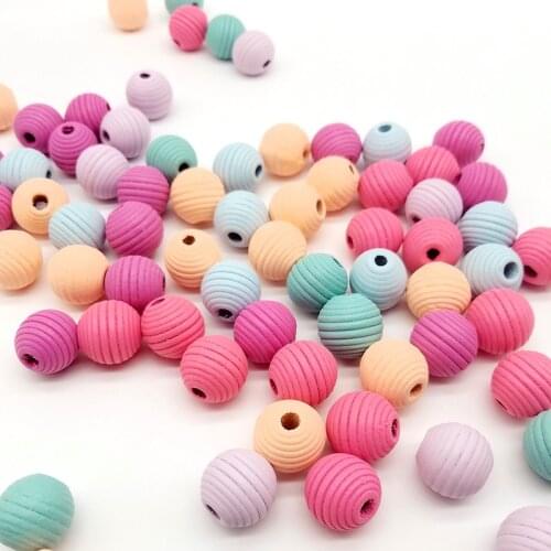 20pcs Diy Jewelry Accessories 20MM Striped Colored Wood Beads Candy-colored Threaded Wood Beads