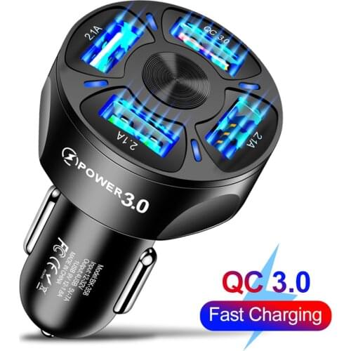 4 Port USB Car Charger Quick Charge QC 3.0 Fast Charging Adapter for iOS Android Smartphone Mobile Phone Tablet
