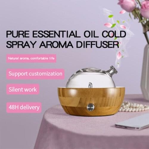 Waterless Essential Oil Nebulizer Diffuser, Bamboo Aromatherapy Diffuser for Essential Oils with LED Light for Home Room House