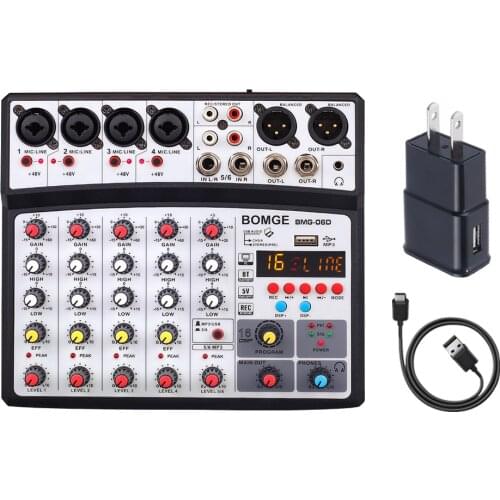 BMG-06D 6 Channels Audio Mixer Stereo Mixing Console Bluetooth-compatible USB for PC Computer Record Playback Voice Tuner